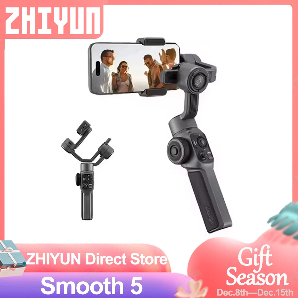 

ZHIYUN SMOOTH 5 Handheld Phone Gimbal Stabilizer 3-Axis Portable Selfie Stick for Smartphone iPhone 14 Pro Max Huawei