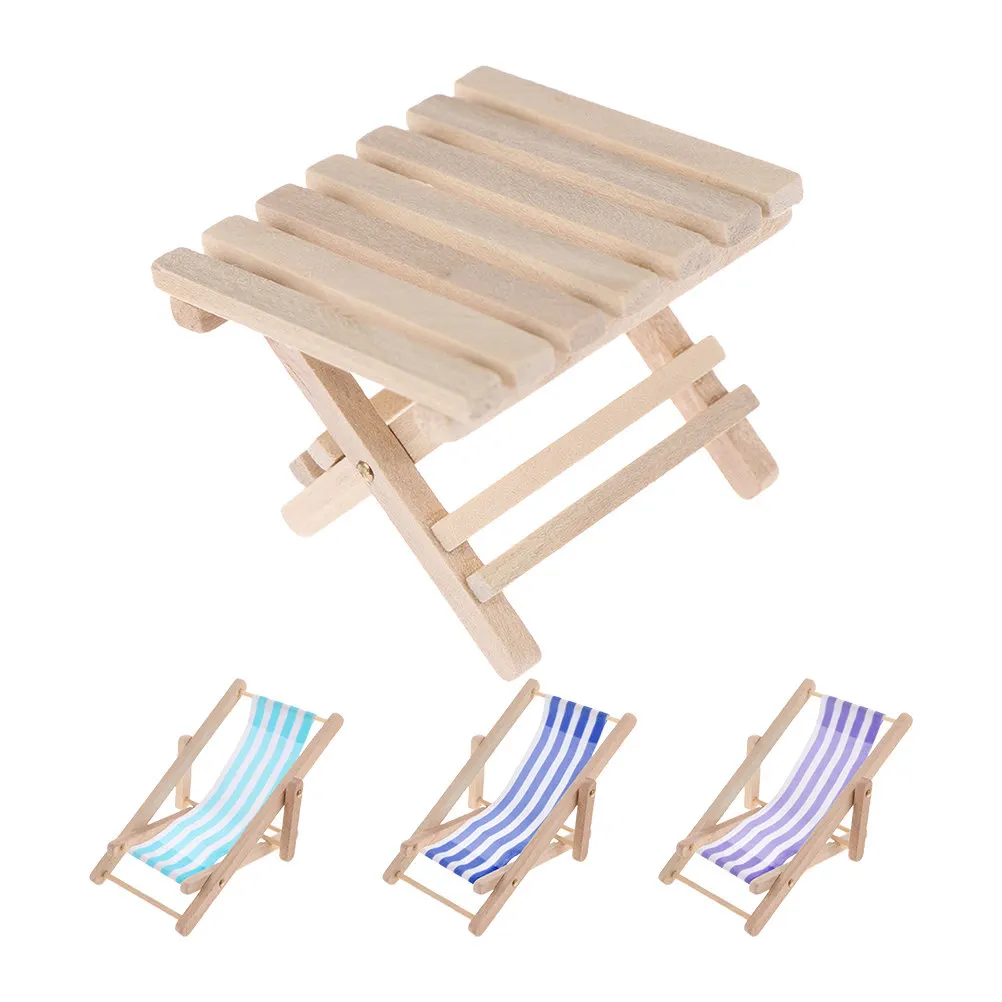 

1Set Mini Foldable Beach Chair Dollhouse Mini Furniture Decor Wooden Material No Warping No Fading Micro Landscape Miniature