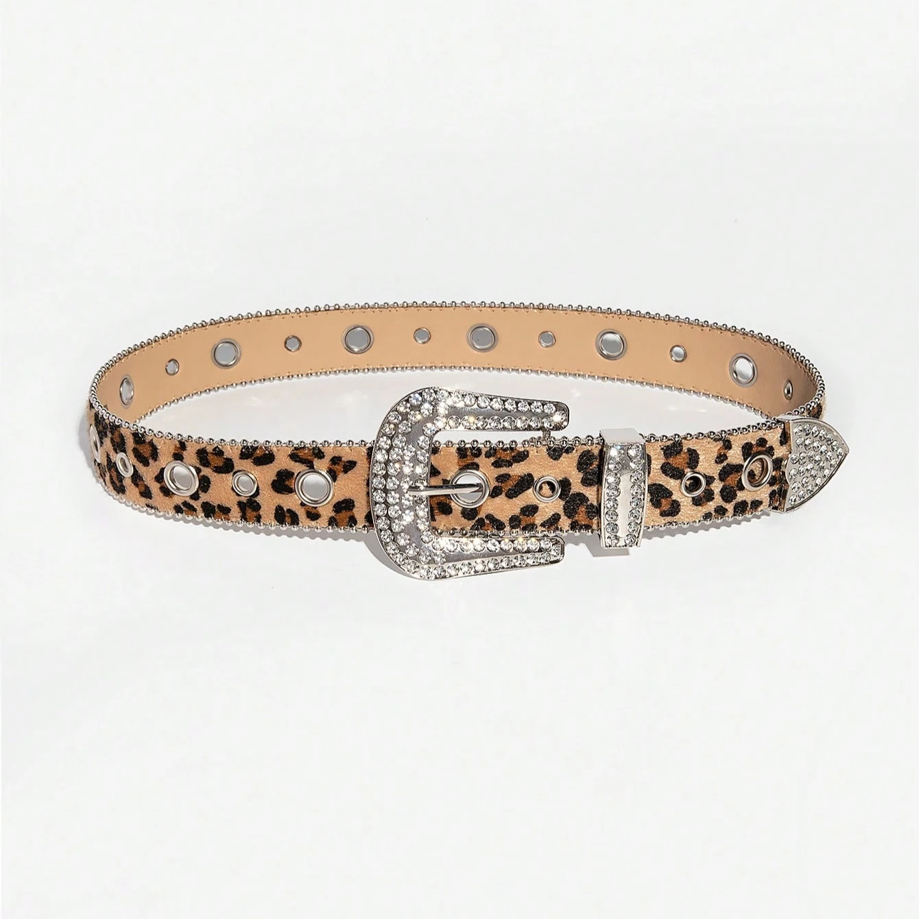 Punk Rhinestone Leopard Print Hollowed Out Rhinestone Bead Waistband Jeans Versatile Accessory Suitable for Daily Travel