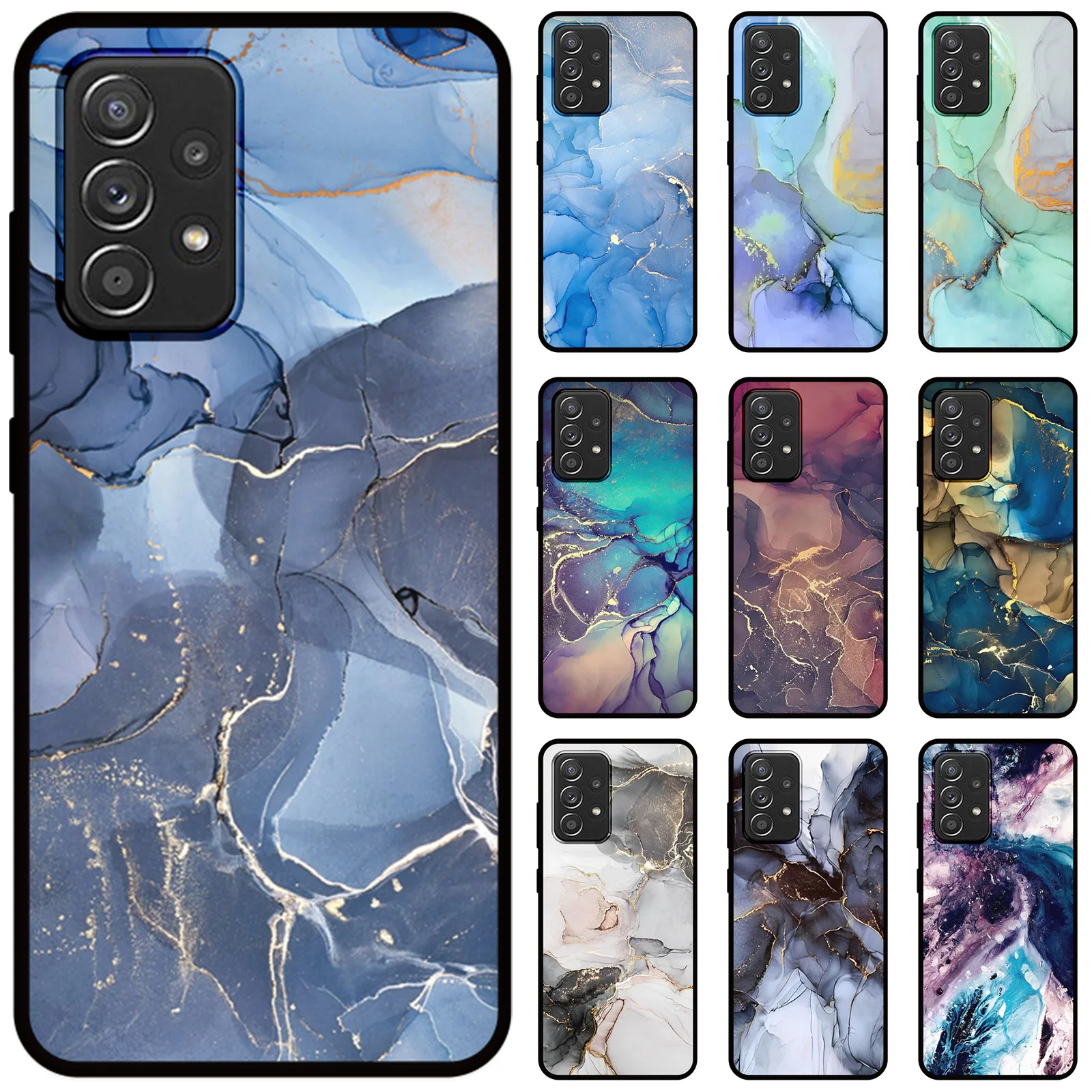 JURCHEN Slicone Phone Case For Huawei P9 Honor 50 Nova 7i 8i 7 8 9 SE Pro Lite 2017 Marble Texture Geometric Protection Cover