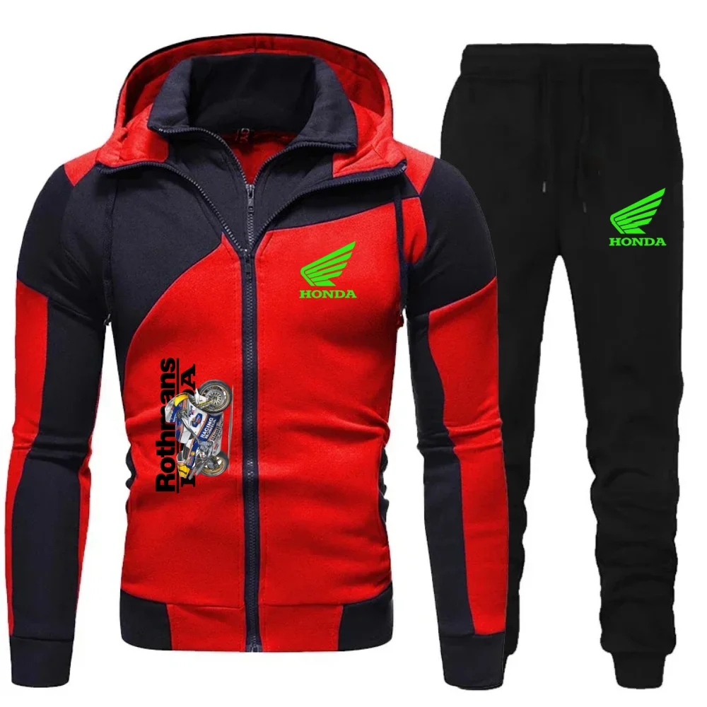 

Men's Honda Print 2PCS Tracksuit Hooded Zipper Sweatshirt + Pants Casual Sports Jogging Suit For Motorcycle Fans