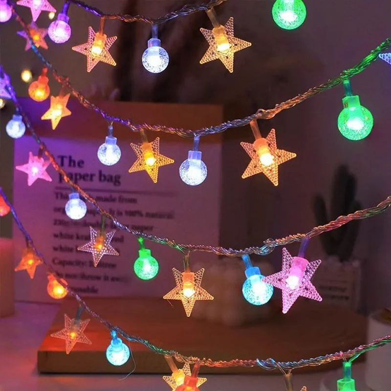 Lichterketten 1,5-6m Schneeflocke Stern Ball Weihnachts baum Elch Weihnachten Lichterketten Girlanden für Hochzeits feier Neujahr Dekor