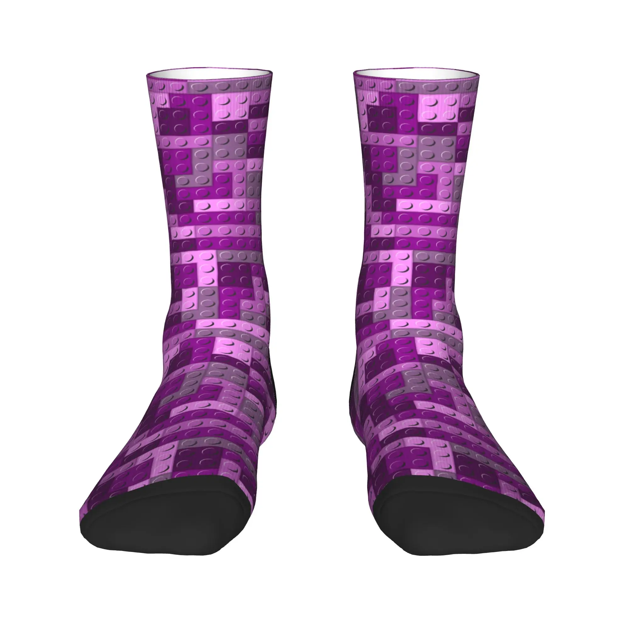 Dark Purple Gradient Building Blocks Pattern Stockings Fashion Socks Men's Medium Soft Socks Autumn Outdoor Sports Anti Socks