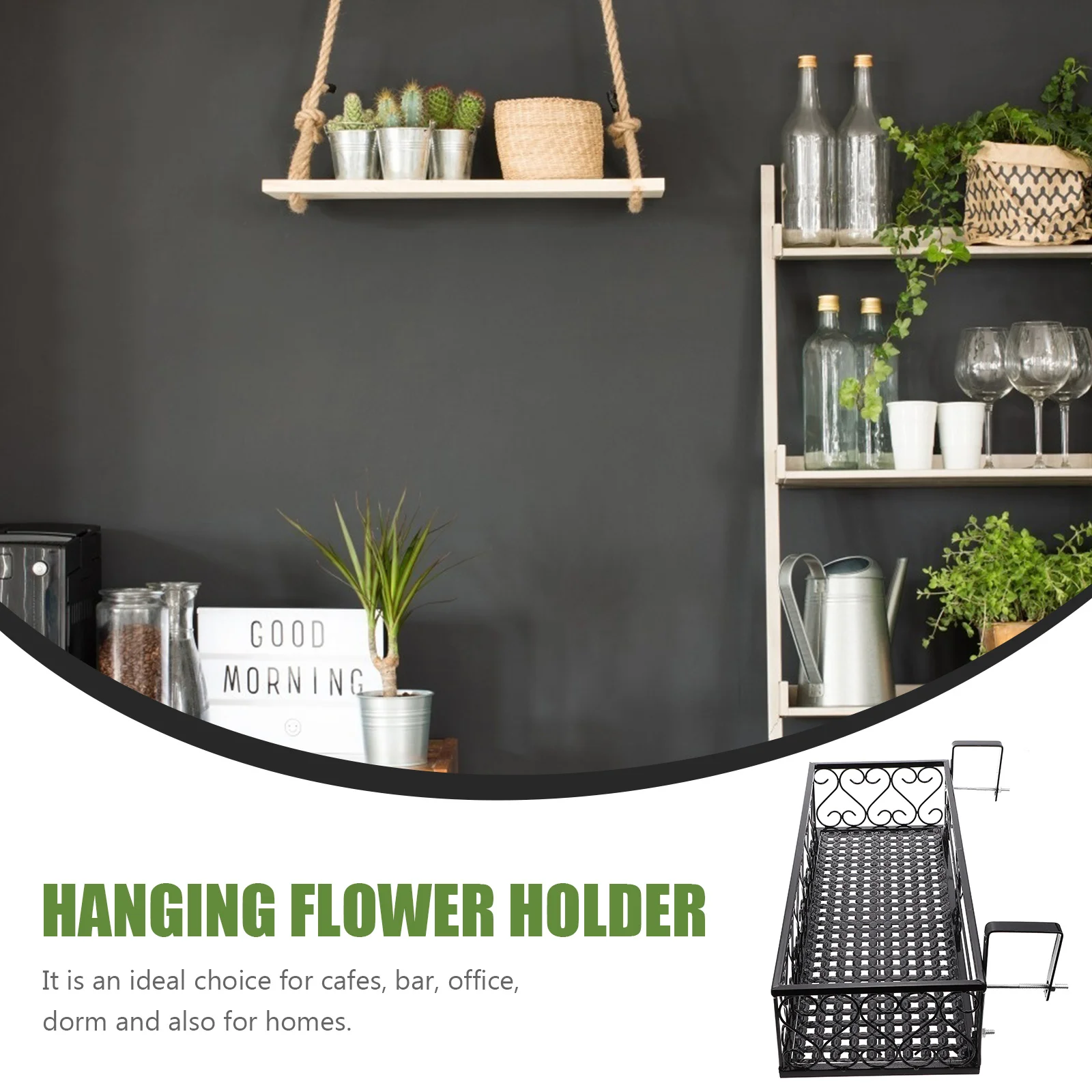 Flower Pots Indoor Balcony Stand Hanging Flowerpot Shelf Track Basket Black Fence Holder