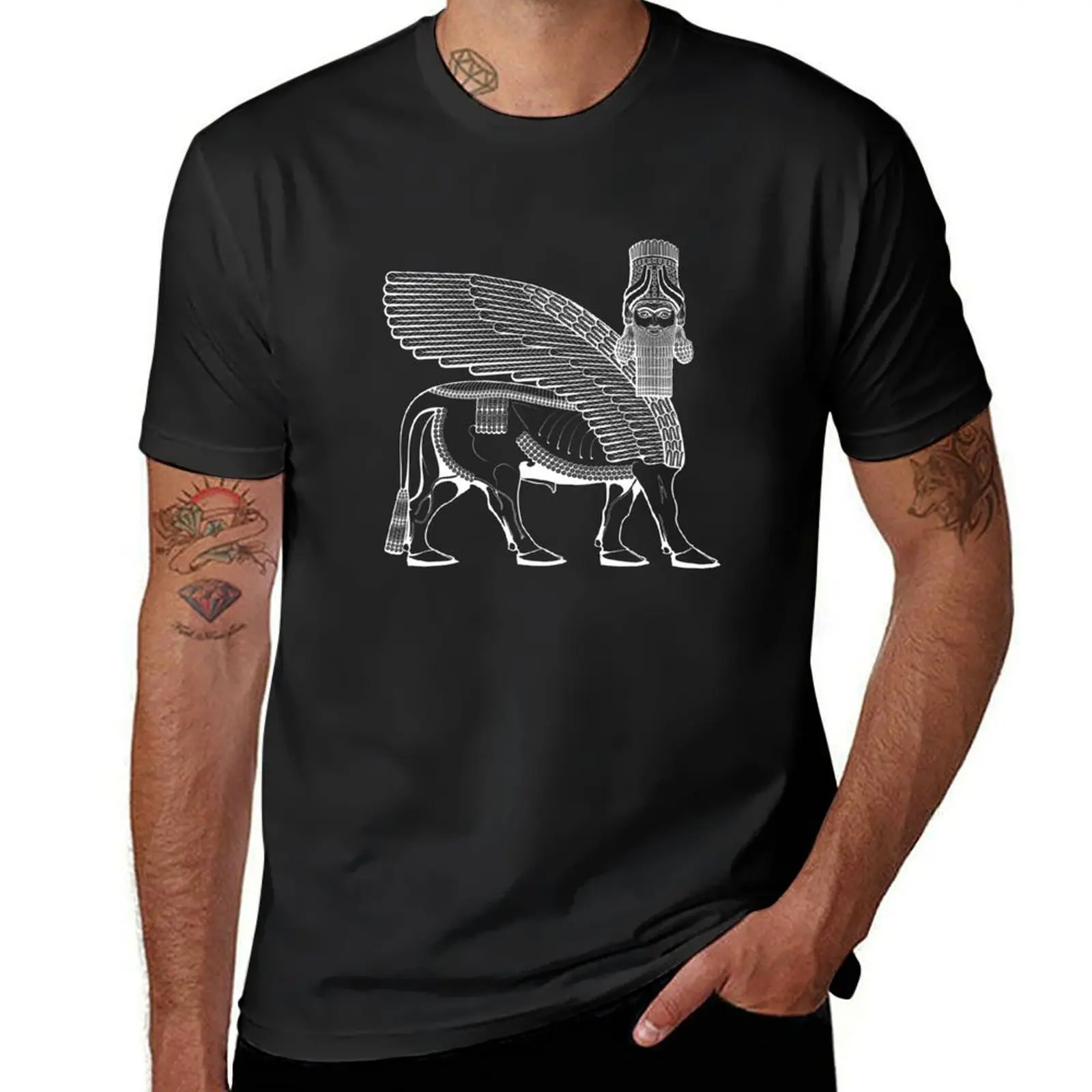 

Lamassu Winged Bull Front White T-Shirt vintage summer top Funny t-shirt korean fashion mens t shirts casual stylish