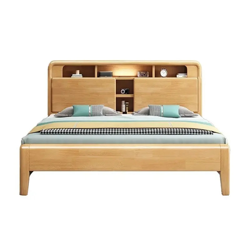 

Solid wood bed, simple and modern 1.8 meters, master bedroom 1.5m single bed 1.35 high box storage