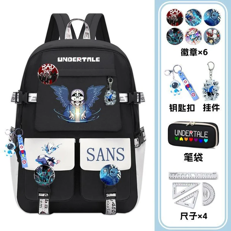 45×31×14cm Black White,Undertale Sans,Student Kids Teens School Bags,Large Capacity Mochilas Anime Backpacks For Girls Boys Gift