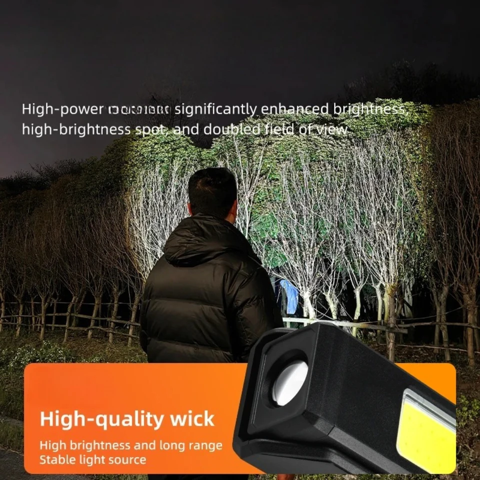 Rechargeable LED Flashlight Work Light with Magnet & Hook, Waterproof for Job Site Security Night Work Outdoor Camping Emergency