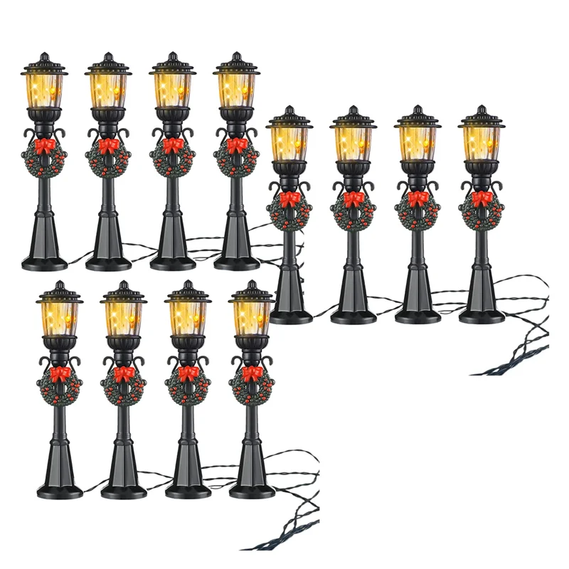 

ABWE-12 Pcs Mini Christmas Lamp Post Train Lamp Miniature Street Lamp Decorative Lights For DIY Dollhouse Village Pathway
