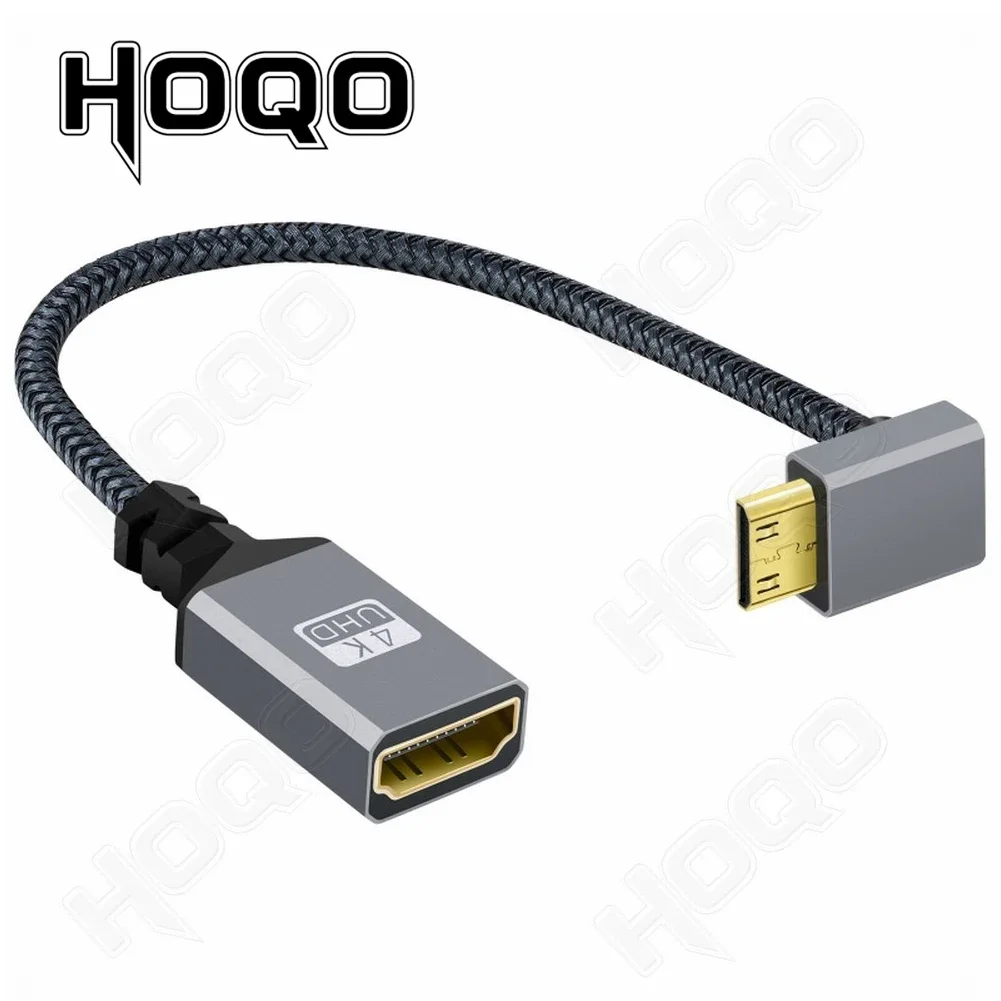 20cm 4K Mini hdmi to HDMI Female Elbow short cable 4K 60HZ HDMI extension for Tablet Camcorder MP4 Camera Display Braided