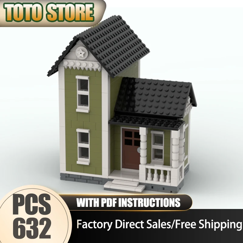 Model ulicy miejskiej, klocki konstrukcyjne, oliwkowo-zielony dom, model technologiczny, klocki DIY, zabawka do samodzielnego montażu, prezent na święta