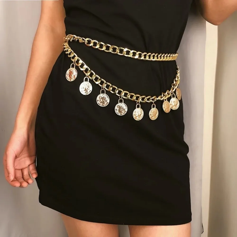 Retro Double-Layer Waist Chain Metal Queen Portrait Body Chain Ethnic Style Tassel Coin Pendant Chain For Women