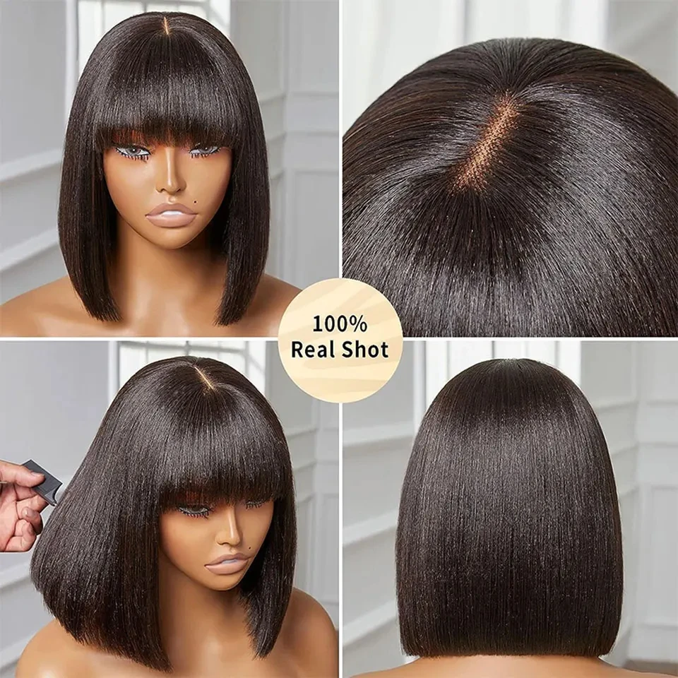 Rosslyn Bob Wig Human Hair Straight Wigs Full Machine Wig Black Wig 1b Bleached Knoted Short Human Hair Wigs Brazilian Original image 2