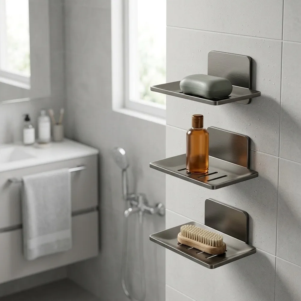 Wall Mounted Soap Dish Set with Drainage Hole for Soap Sponge and Loofah Storage in Bathroom or Kitchen Spaces