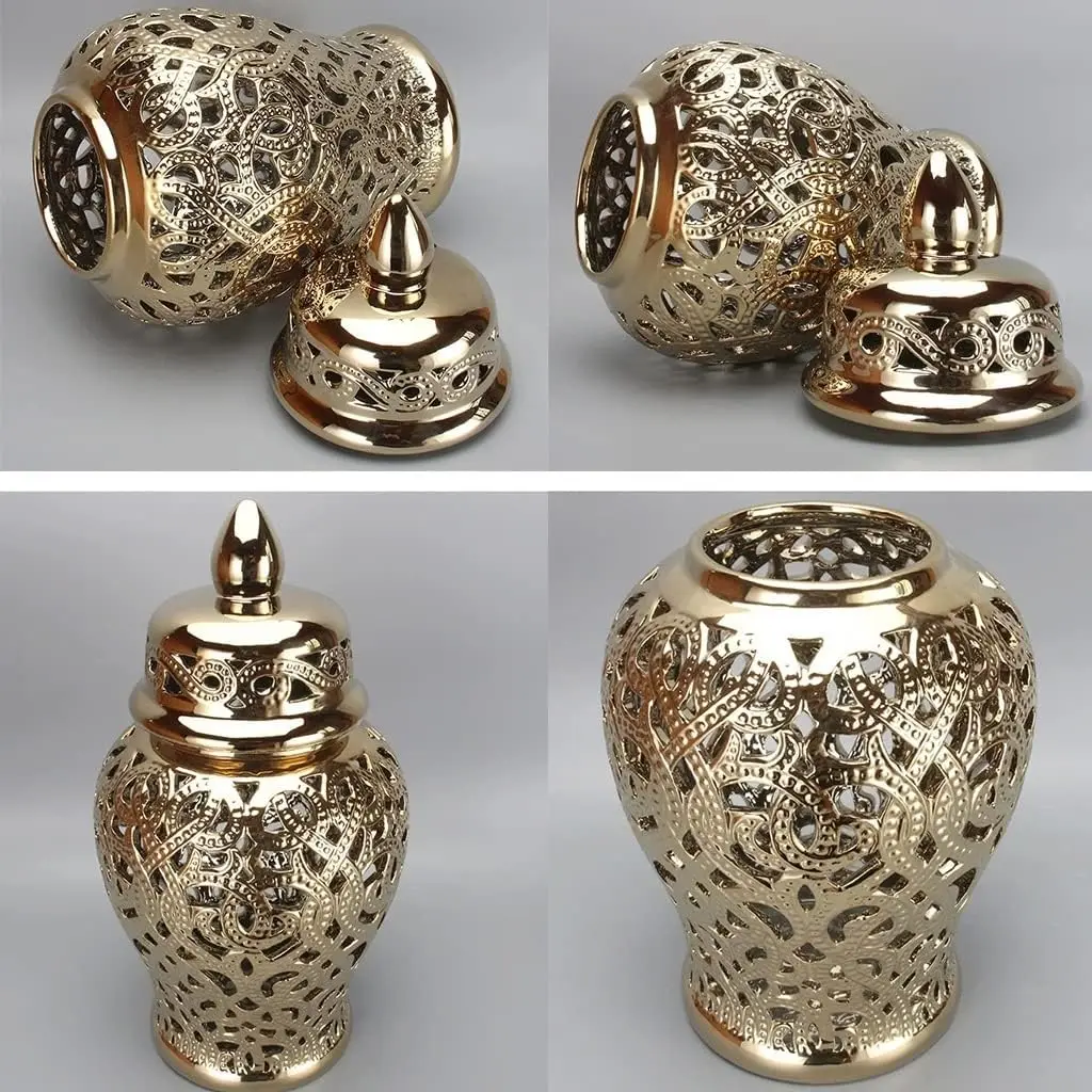 Imagem -05 - Handmade Gold Ceramic Ginger Jar Temple Jar Vaso para Home Decor Tamanho Grande