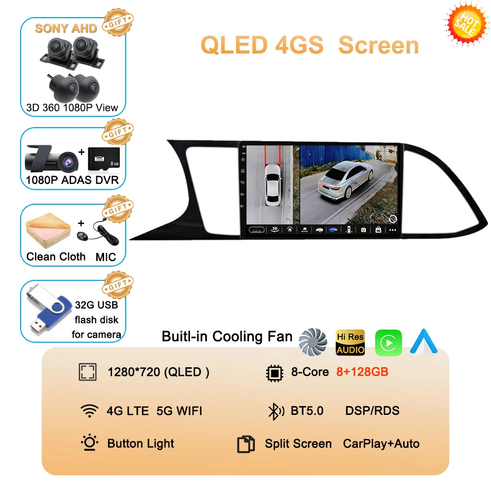 Auto radio Android 16 Carplay Auto voor Seat Leon 3 MK3 2012-2020 GPS Navigatie 4G WIFI Multimedia Videospeler Stereo 360 Camera