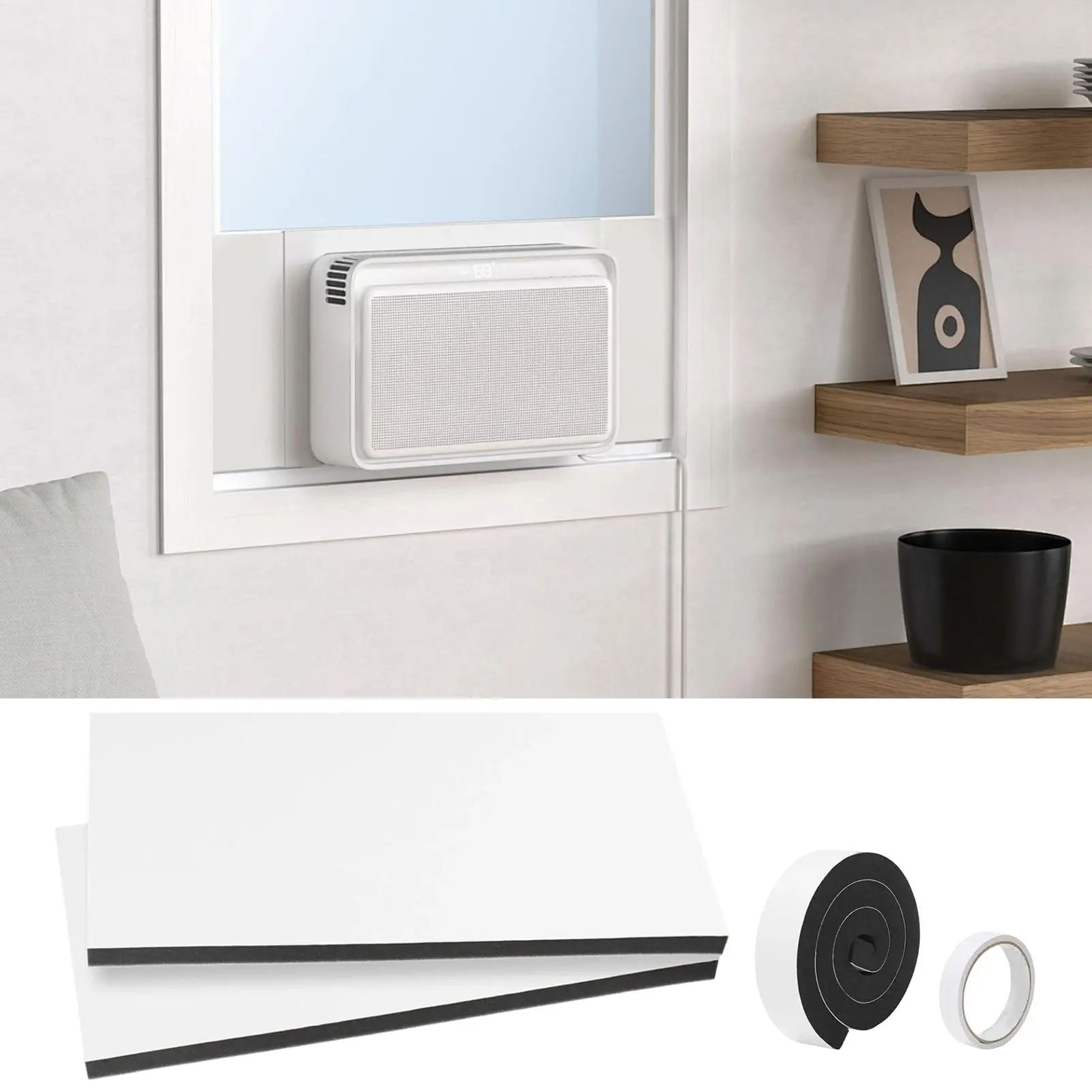 

AC Window Seal Kit 2 Piece High-Density Universal AC Insulation Side Foam Panels For Home Office Apartment Bedroom Warehouse