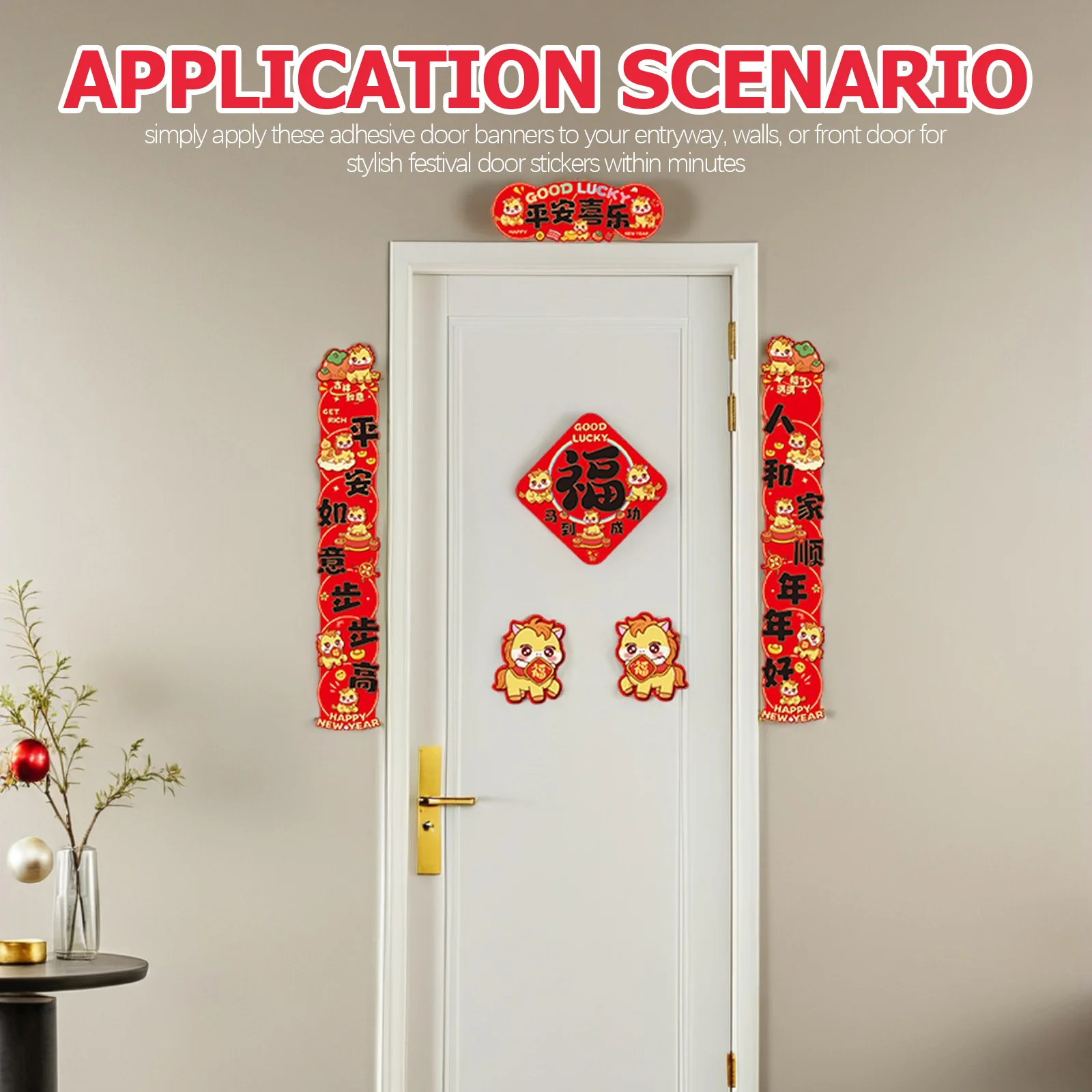 

6Pcs 2026 Chinese New Year Couplets Spring Festival Stickers Zodiac Lucky Fu Sign Door Decoration Front Door Couplets