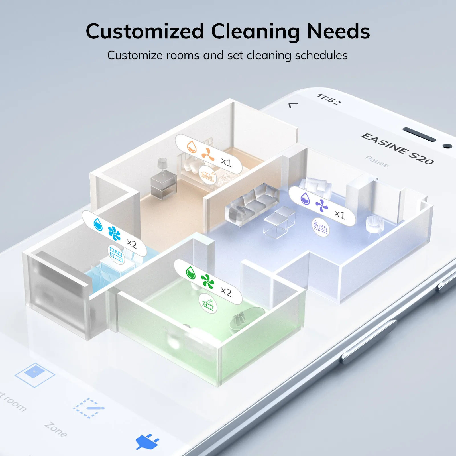 EASINE BY ILIFE S20 5000Pa شفط، مجموعة مكنسة كهربائية وممسحة روبوتية، تفريغ ذاتي، سعة 60 يومًا، تطبيق/عن بعد، تشغيل 180 دقيقة #5
