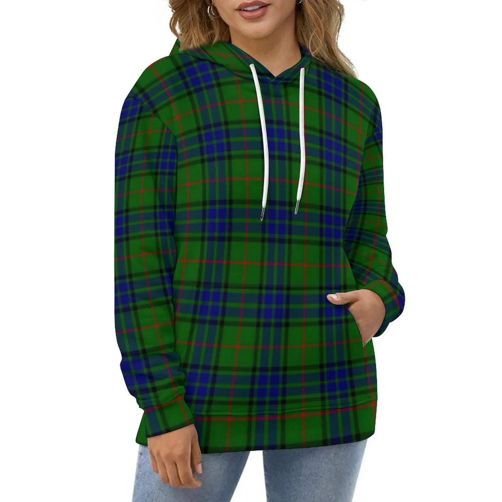 

Retro Plaid Casual Hoodies Green Check Print Y2k Printed Loose Hoodie Winter Long Sleeve Street Style Oversized Sweatshirts