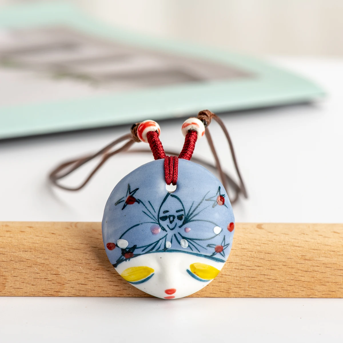 L China Ceramic Girl Face Pendant Bar necklace retro Chinese style Necklaces & Pendants #IY462