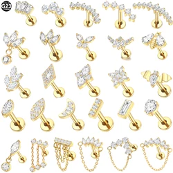 10Pcs/lot G23 Titanium Crystal Ear Tragus Earring Cartilage Stud Lobe Piercing Zircon Labret Piercing Lip Stud Body Jewelry 16G