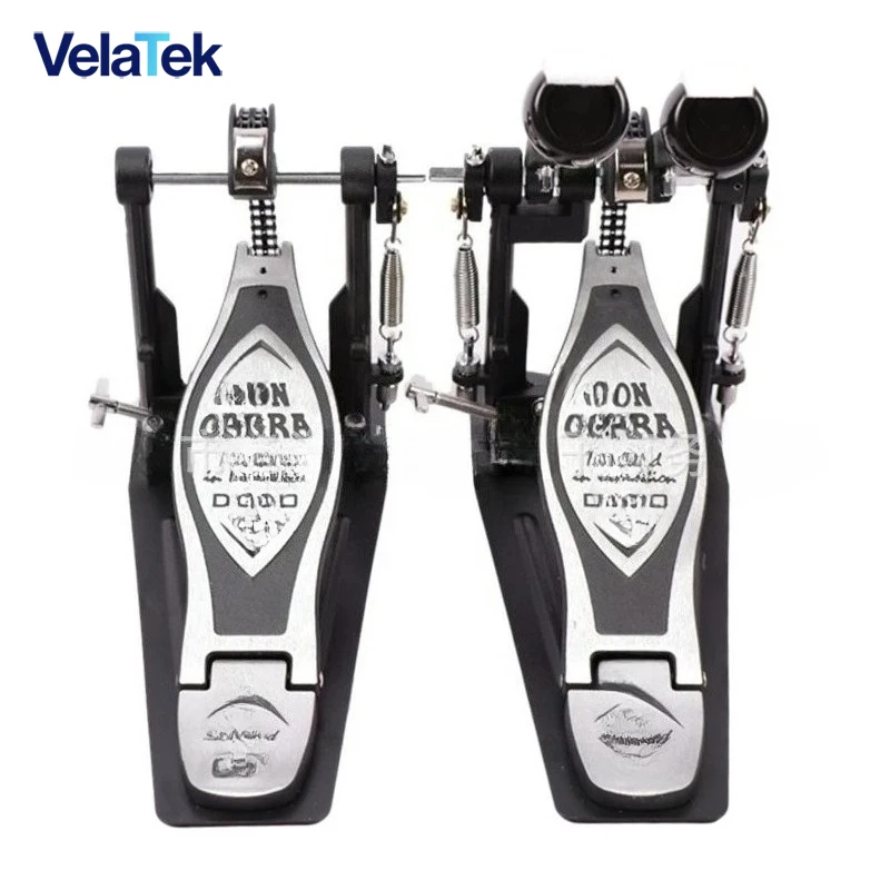 

Для джазовой барабанной установки Барабан с двойным шагом питания, большая педаль, толстая цепь, педаль из цинкового сплава, основание молотка, головка молотка для ног