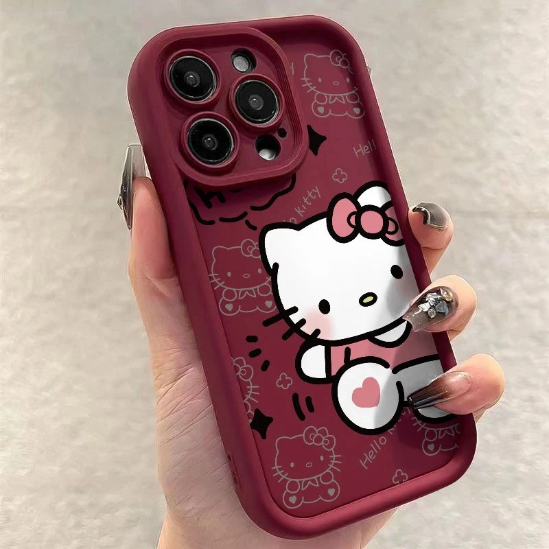 NEW Original Sanrio Hello Kitty Liquid Silicone Cases For iPhone 15 14 13 12 11 Pro Max XR XS 7 8 Plus Soft Shockproof Cover Y2K