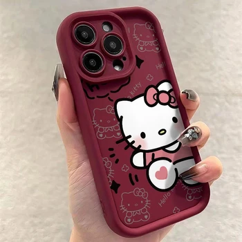 NEW Original Sanrio Hello Kitty Liquid Silicone Cases For iPhone 16 15 14 13 12 11ProMax XR XS 7 8Plus Soft Shockproof Cover Y2K