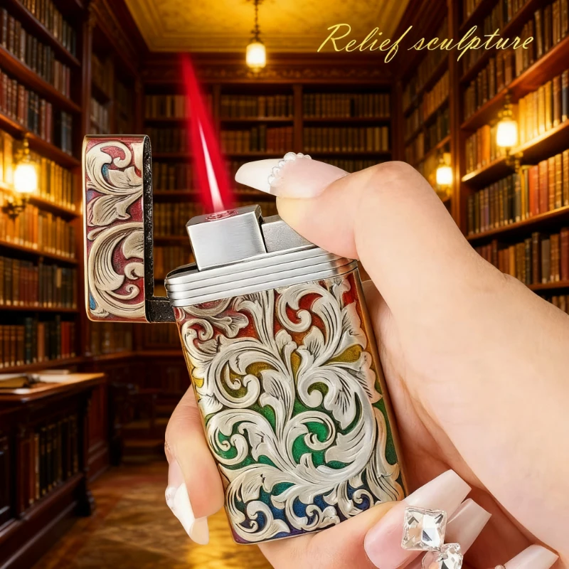 

Colorful Lucky Flower Relief Cigarette Lighter Red Flame Windproof HighValue Gift New Design Metal Lighter Cigarette Accessories
