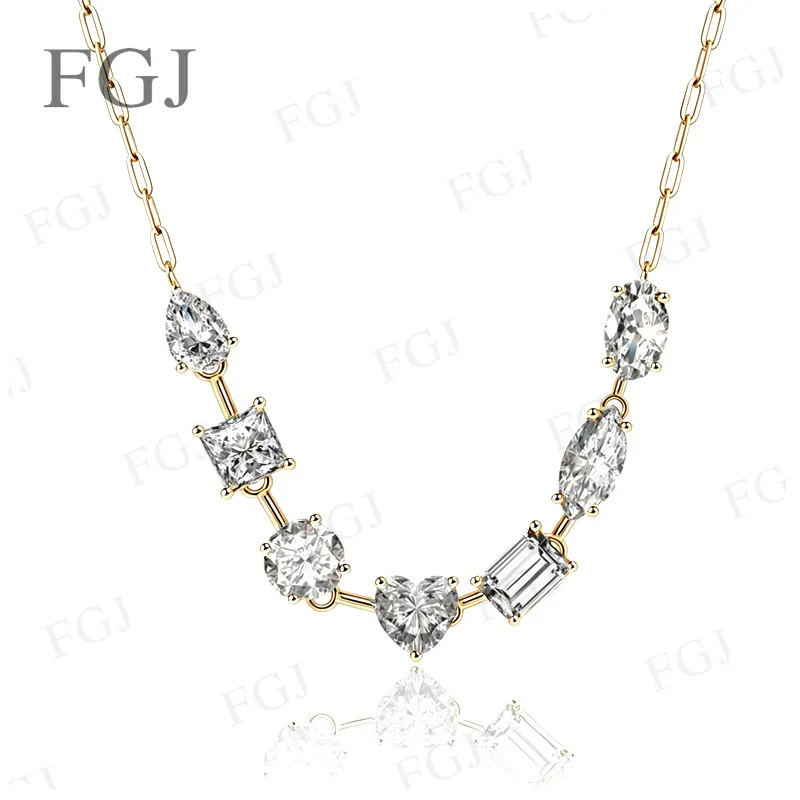 Moissanite Necklace Pendant 925 Sterling Silver Full 7ct D Color Round/Emerald/Oval Mixed Cuts Daily Wear Luxury Fine Jewelry