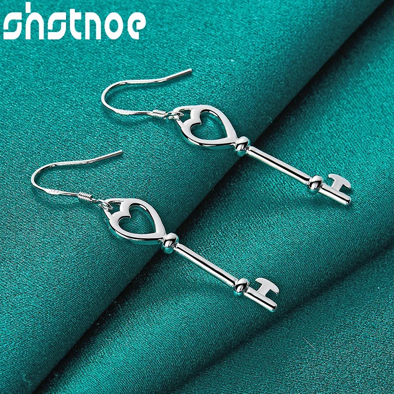 

SHSTONE 925 Sterling Silver Earring Classics Heart Key Drop Earrings For Women Fashion Party Wedding New Product Jewelry Gifts