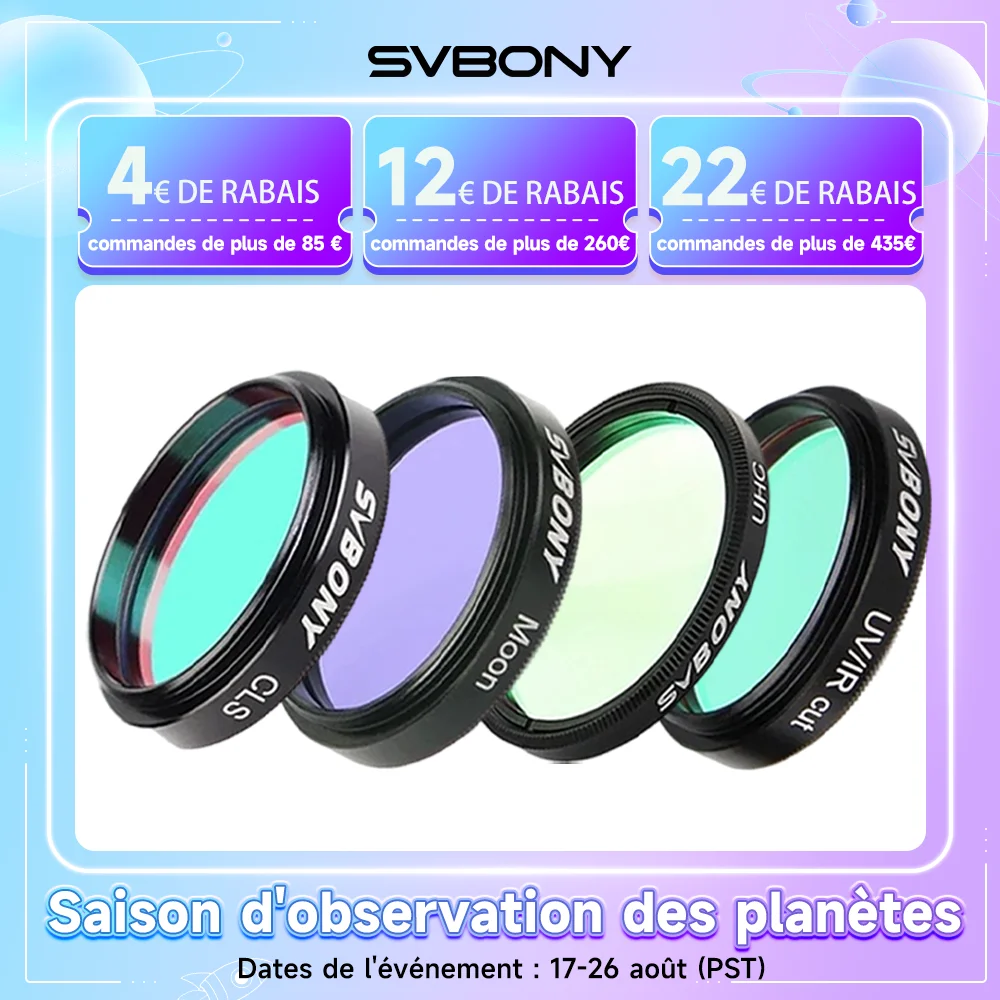 Filtre SVBONY 1.25 ''/ 2" UHC + CLS + lune + filtre anti-UV/IR, télescope d'astronomie Observations astronomiques monoculaires