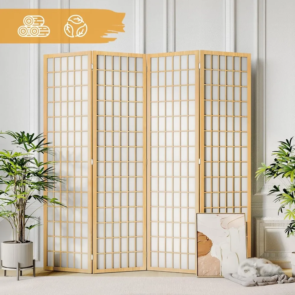 Room Divider Wall 4 Panel, Folding Privacy Screen for Room Separation, Shoji Screen Japanese Style Room Divider Screen, 5.9 Ft