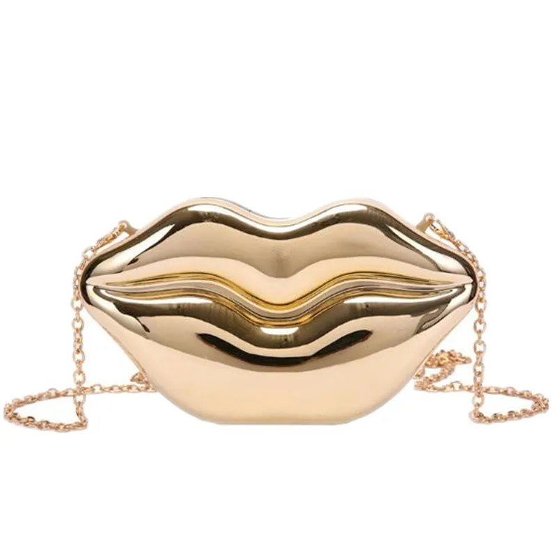 2022 Fashion Sexy Red Lips Designer Women Party Clutch Evening Bag Dazzling Female Chain Bag Crossbody Bags Purses and Handbags