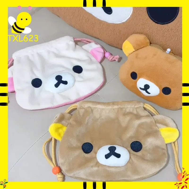 

Hot Rilakkuma Cute Cartoon Bear Plush Drawstring Bag Portable Cosmetic Camera Sundries Storage Pouch For Girls Travel Daily Use