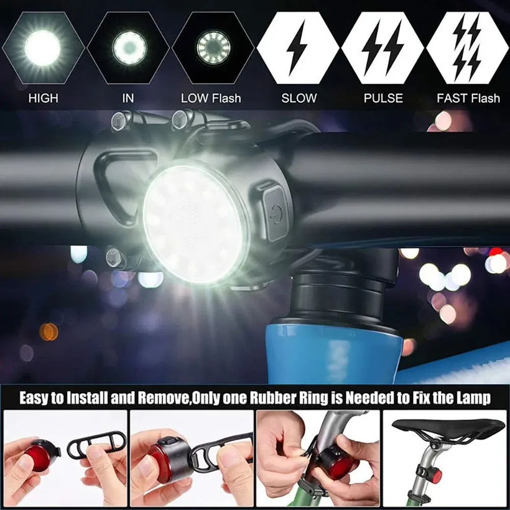 USB Rechargeable Waterproof LED Bike Lights Set, Super Bright Front Headlight & Rear Tail Warning Lamp, Night Cycling Light image 2