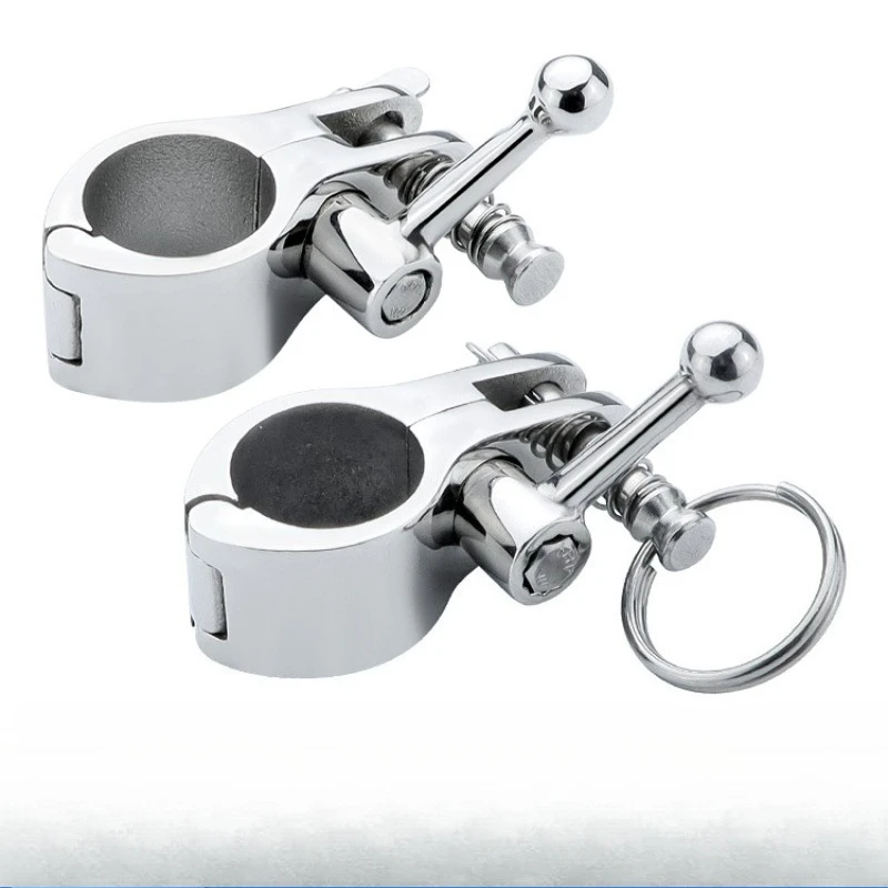 Pipe Clamp 316 Stainless Steel, Round Pipe Connector Yacht Awning Fitting with Wrench Pin Pull Ring Pipe Clamp Catch