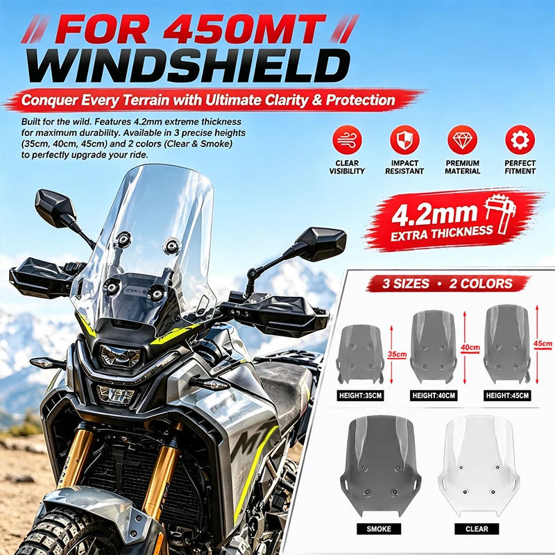 For CFMOTO 450MT 450 MT 2024 2025 2026 Motorcycle Accessories Windshield Heightening And Widening Windscreen Wind Shield MT450