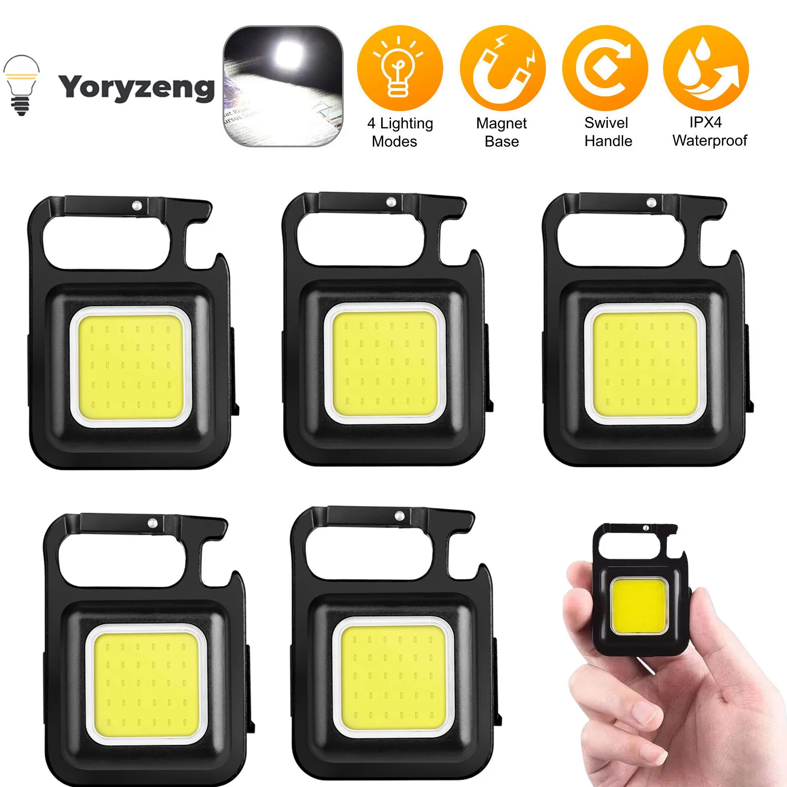 

5PCS USB Rechargeable Mini LED COB Flashlight Keychain Lamp EDC Torch Outdoor Lights Hiking Camping Accsesories Small Lantern