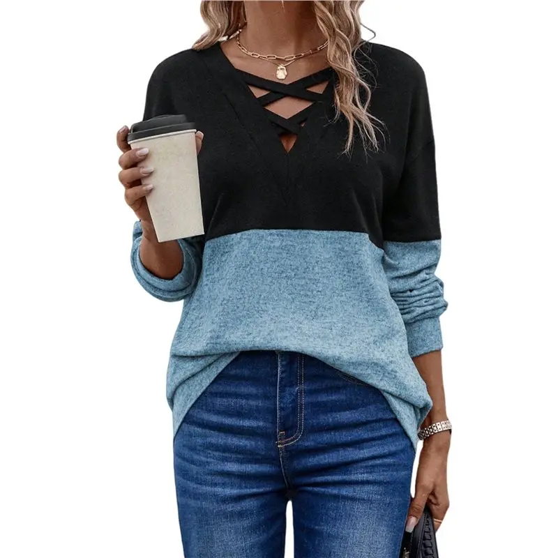 

Женские толстовки CYL: повседневные, с цветовыми блоками, с длинными рукавами, модные, с V-образным вырезом