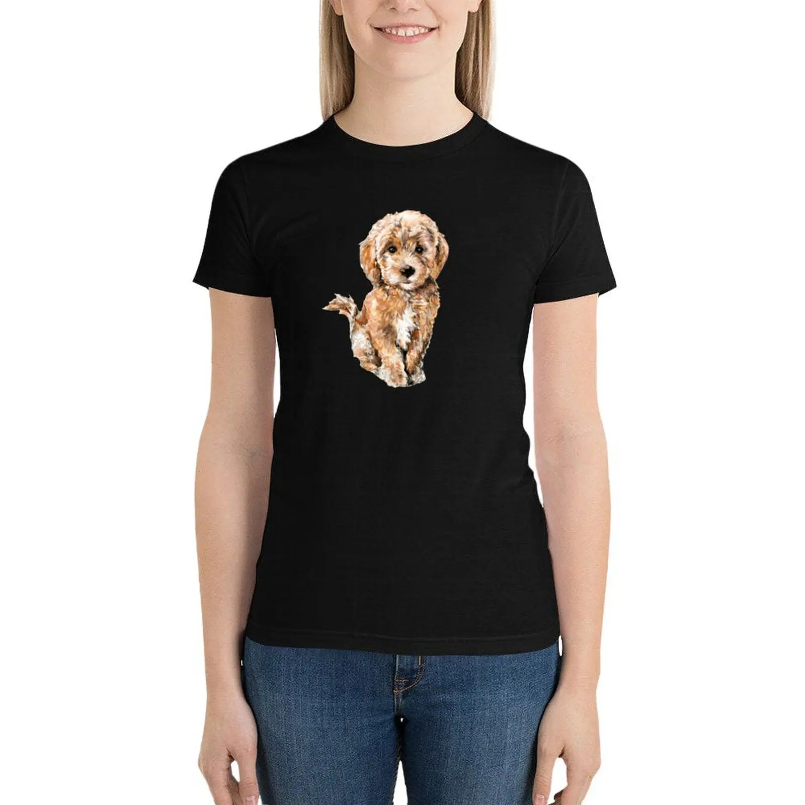 

Poodle/ Goldendoodle Puppy Watercolor Illustration T-Shirt summer top plain heavyweights western t-shirt dress for Women