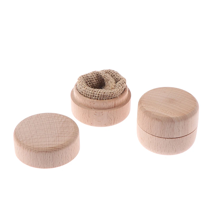 1pcs Wedding Small Round Wooden Ring Box Jewelry Trinket Storage Container Holder Custom Rings Bearer Blank DIY