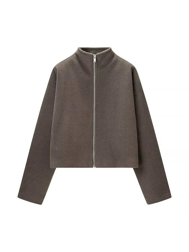 

New European-style women's fashion coat, versatile and elegant, with zipper details and made of wool blend fabric.