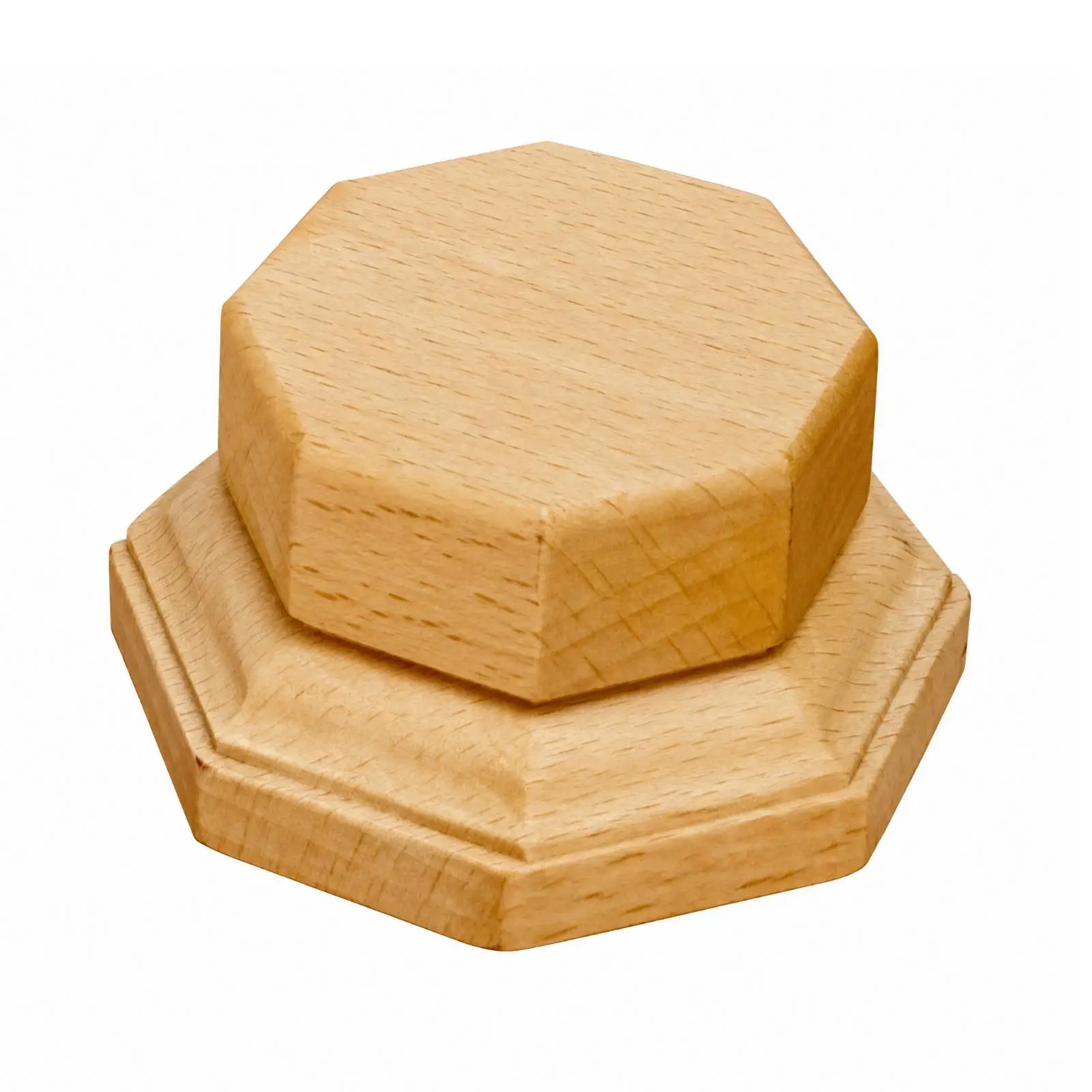 Solid Wood Display Pedestal for Ceramic Planter Stone Collectible Two Tier Beechwood Riser Stand for Shelf Decor