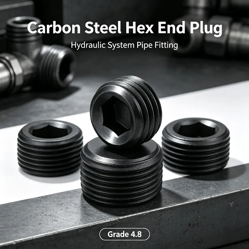 M6 to M30 Metric Imperial Hex End Plug PT1/16-PT2 Grade 4.8 Carbon Steel Hydraulic Hex Socket Plug Heavy Duty Pipe Fitting