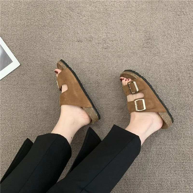 2022 New Summer Women\'s Slippers Fashion Nubuck Birkenstocks Women Cork Slipper Casual Beach Double Buckle Non-slip Slides