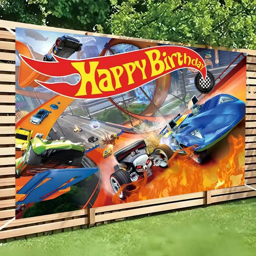 Cartoon-Rennparty-Dekorationen Hintergrund Kinderthemen-Geburtstagsparty-Zubehör Dekorationsbanner Baby-Taufe Hot Wheels