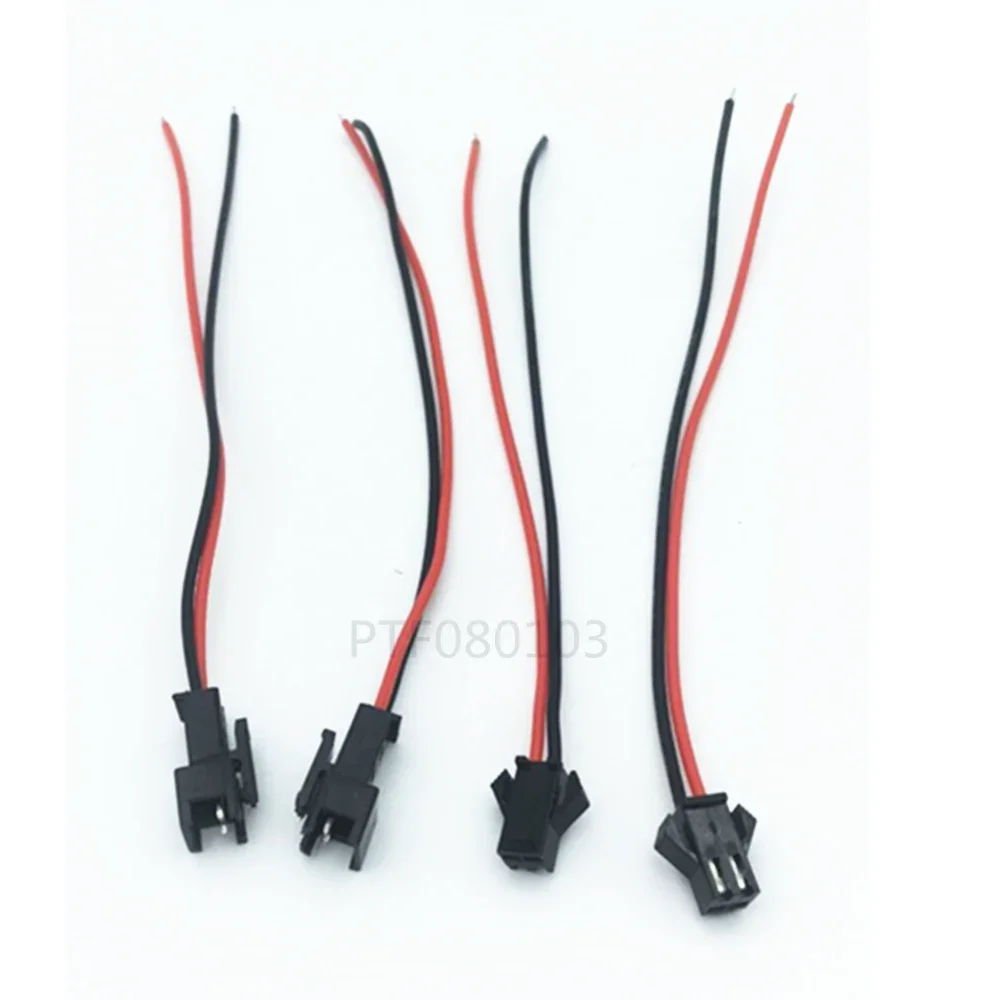New 50 Pairs Black JST SM Connector Plug with Wires Cables 2 Pin Male + Female 10CM Long 22AWG for Led Toys Lamp Connection