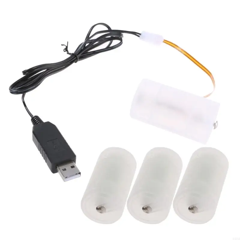 H9EB USB LR20 D Battery Eliminators Replace Kit 5V to 6V Boost Power Supply Converters 4Pcs 1.5V LR20 D Connect Cable